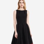 Elegant Black & Red Color Block Sleeveless Midi Dress for Women | Party Wear Fit & Flare Dress India