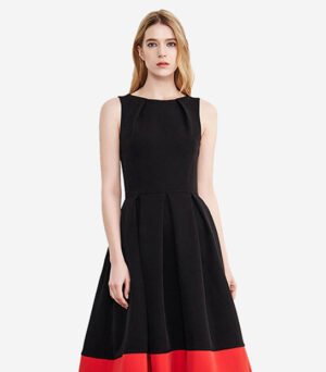 Elegant Black & Red Color Block Sleeveless Midi Dress for Women | Party Wear Fit & Flare Dress India