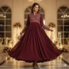 Maroon Rayon Embroidered Anarkali Kurta for Festive Wear