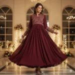 Maroon Rayon Embroidered Anarkali Kurta for Festive Wear