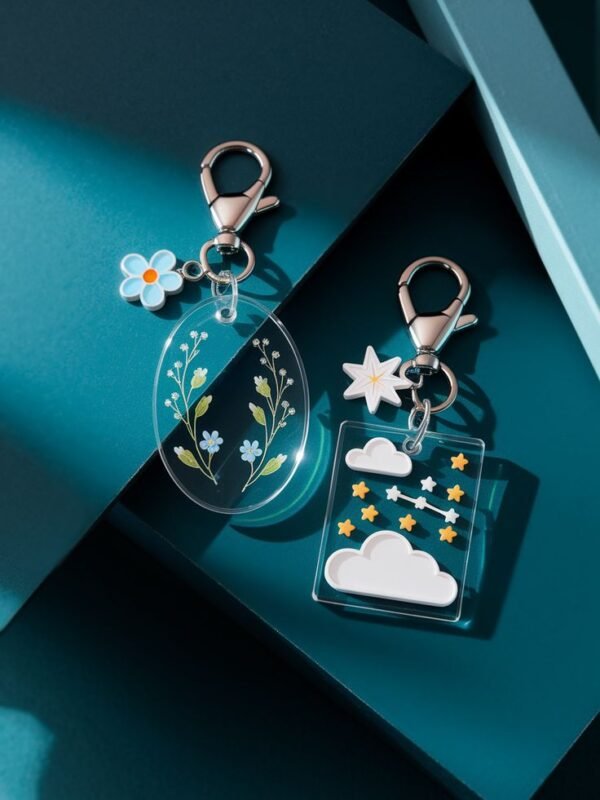 Glassy flower and hand made keychais