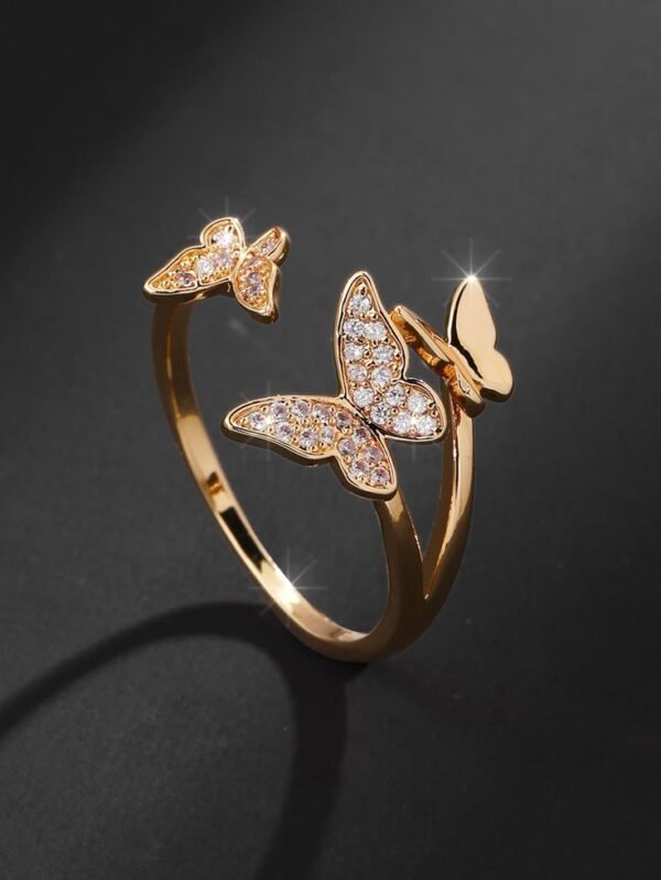 Premium Gold-Plated Butterfly Ring for Women – CZ Stone Studded Adjustable Fashion Ring | Party, Daily & Gift Jewellery