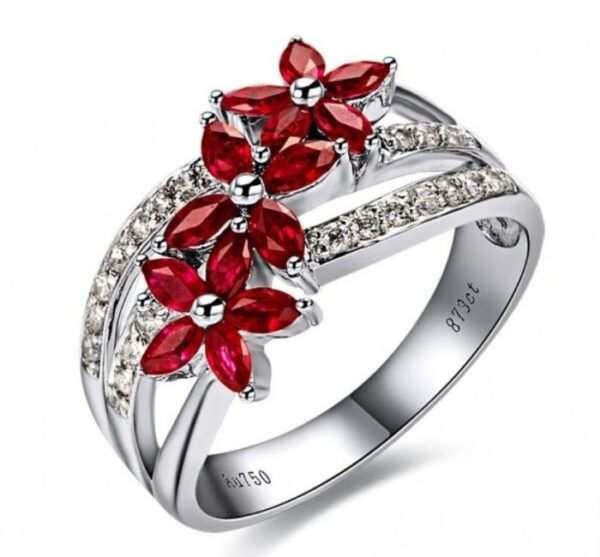 Premium Silver-Plated Red Floral Gemstone Ring for Women – CZ Stone Studded Adjustable Party & Daily Wear Jewellery