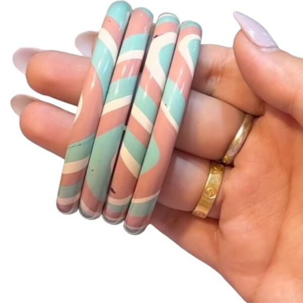 Pastel Enamel Swirl Bangles for Women – Set of 4 | Lightweight Fashion Bangles in Pink & Mint Green