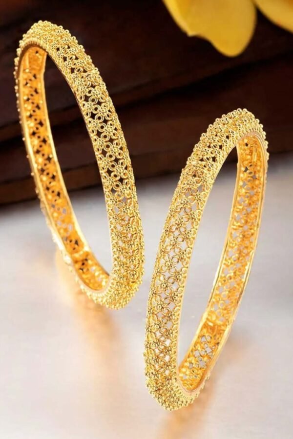Premium Gold-Plated Filigree Bangles for Women – Lightweight Intricate Design | Bridal & Daily Wear Jewellery (Set of 2)