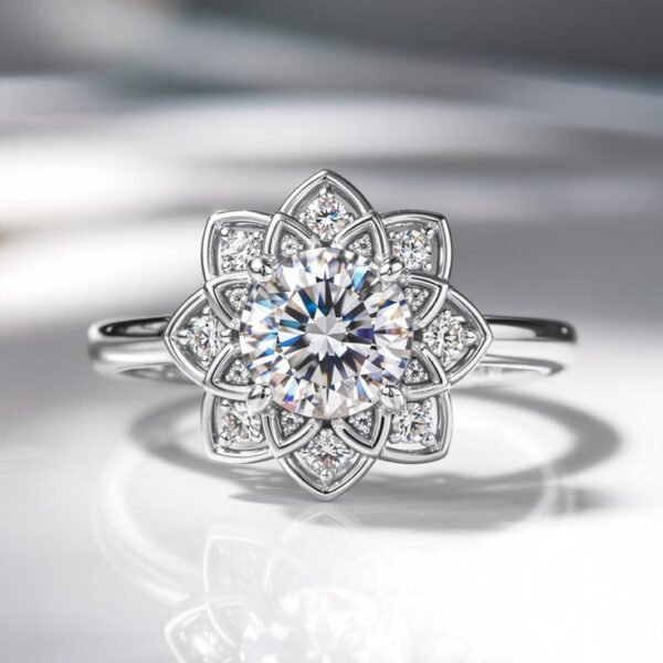 Premium Silver-Plated Floral Diamond Ring for Women – Round Cut CZ Stone Engagement & Party Wear Jewellery
