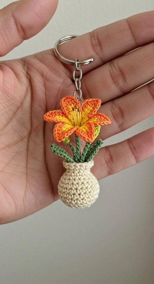Handmade Crochet Flower Pot Keychain