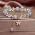 Elegant Crystal Beaded Bracelet for Women with Floral Pendant – Adjustable Gold-Plated Fashion Jewellery