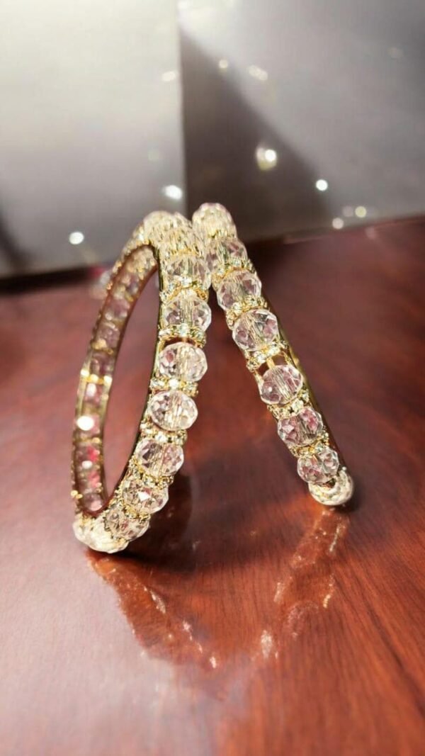 Premium Gold-Plated Crystal Stone Bangles for Women – Sparkling Round Cut CZ Bangles | Bridal & Party Wear Jewellery